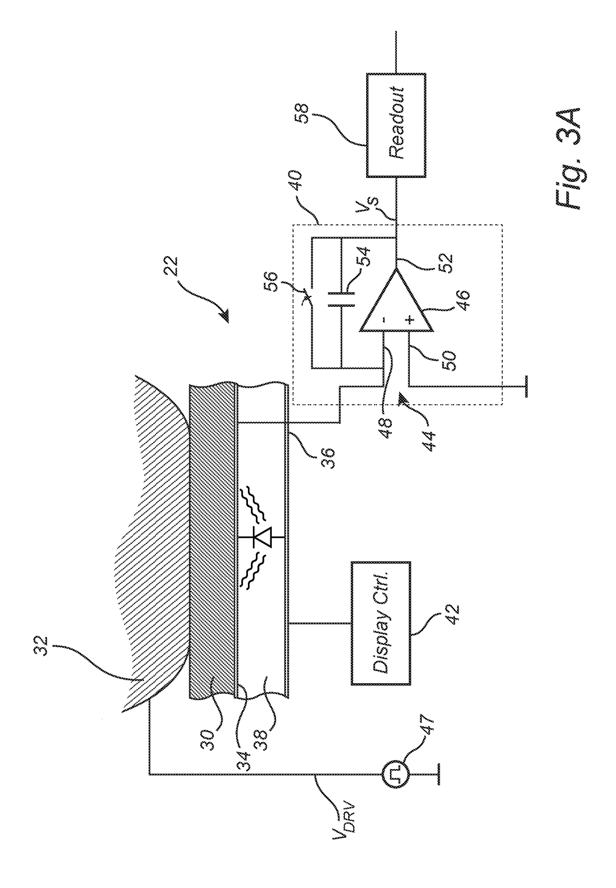 Capacitive fingerprint sensing device comprising display functionality