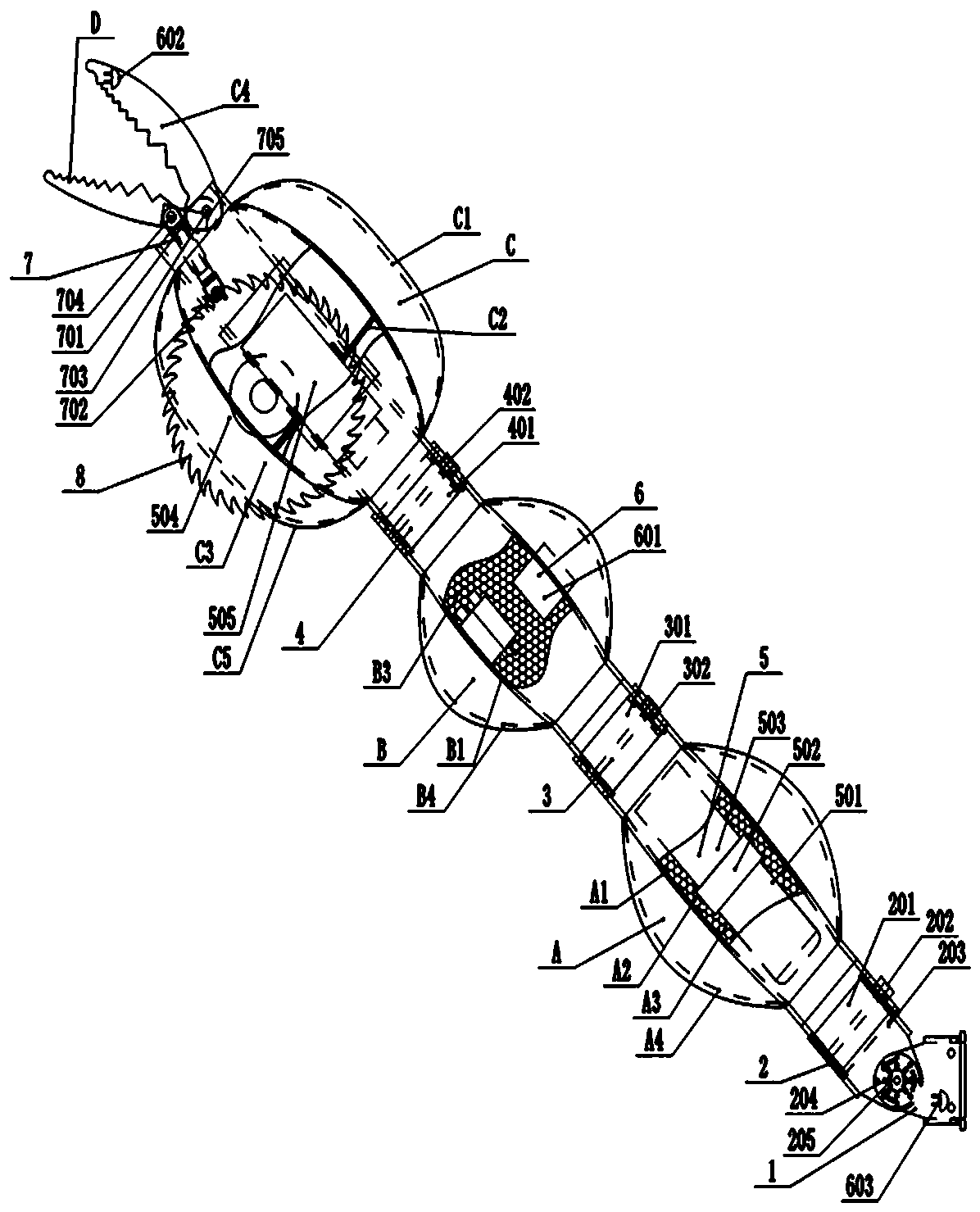 Multi-joint bionic mechanical chela pincer with autonomous hydraulic power distribution function