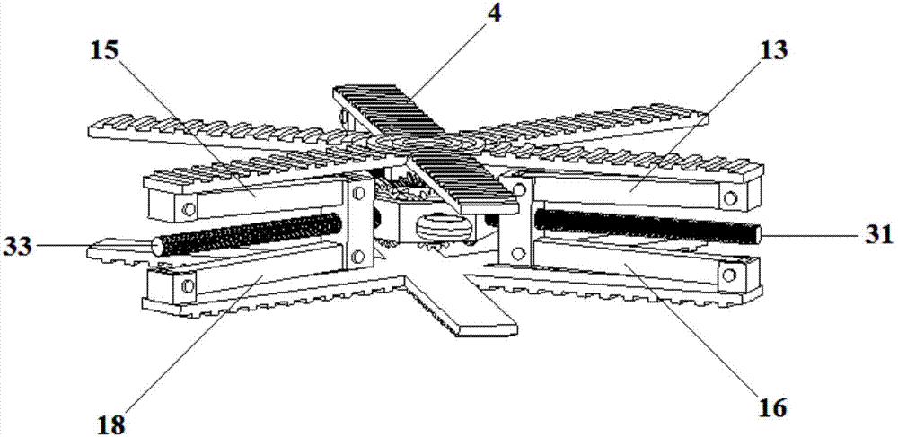 Single-screw-control three-arm type lifting platform based on gear linkage