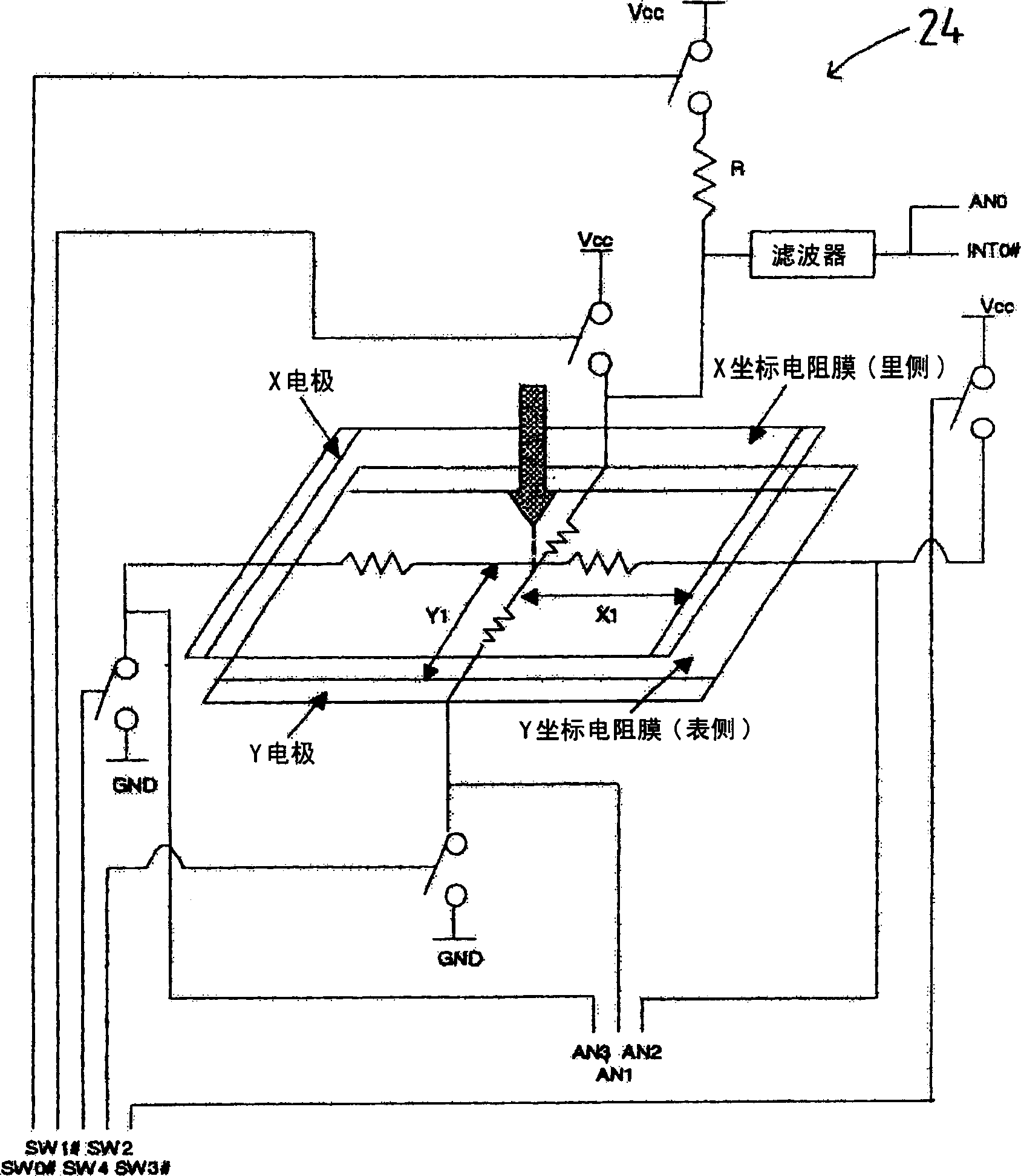 Control unit for contact screen