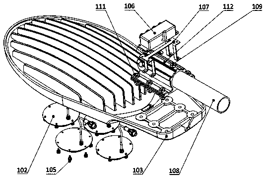 LED (Light-Emitting Diode) streetlamp utilizing lamp shell with heat radiator as mounting interface bracket structure