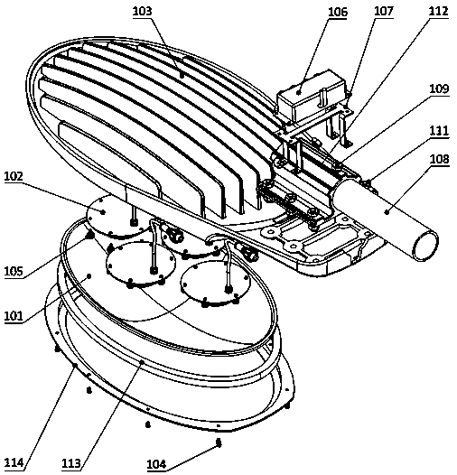 LED (Light-Emitting Diode) streetlamp utilizing lamp shell with heat radiator as mounting interface bracket structure