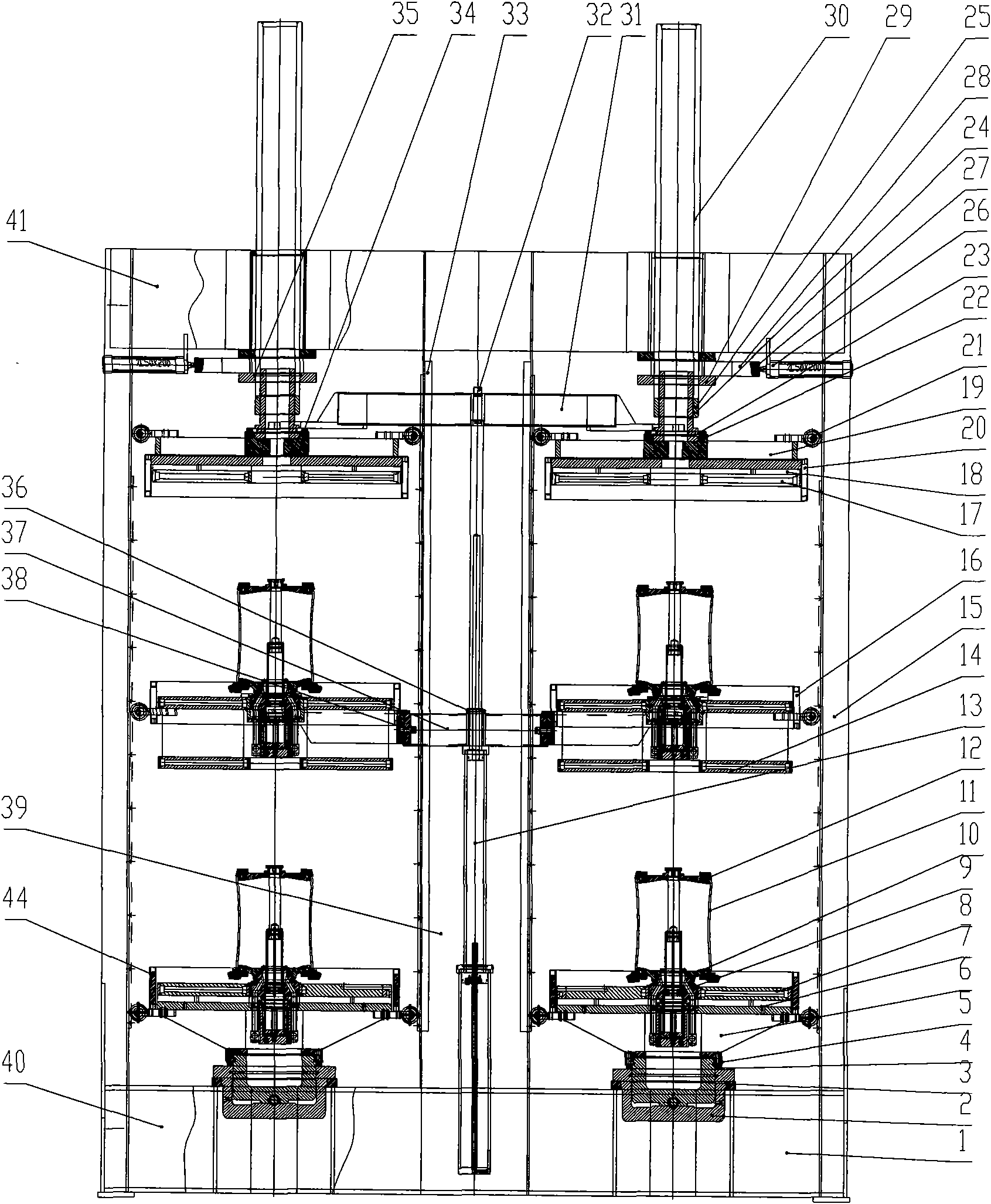 Double-station multi-level hydraulic capsule tire-forming vulcanizer