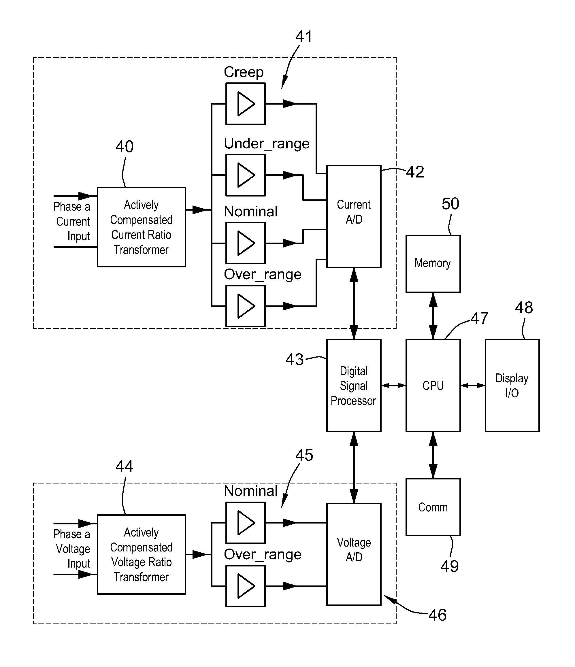 Compact, two stage, zero flux electronically compensated current or voltage transducer employing dual magnetic cores having substantially dissimilar magnetic characteristics