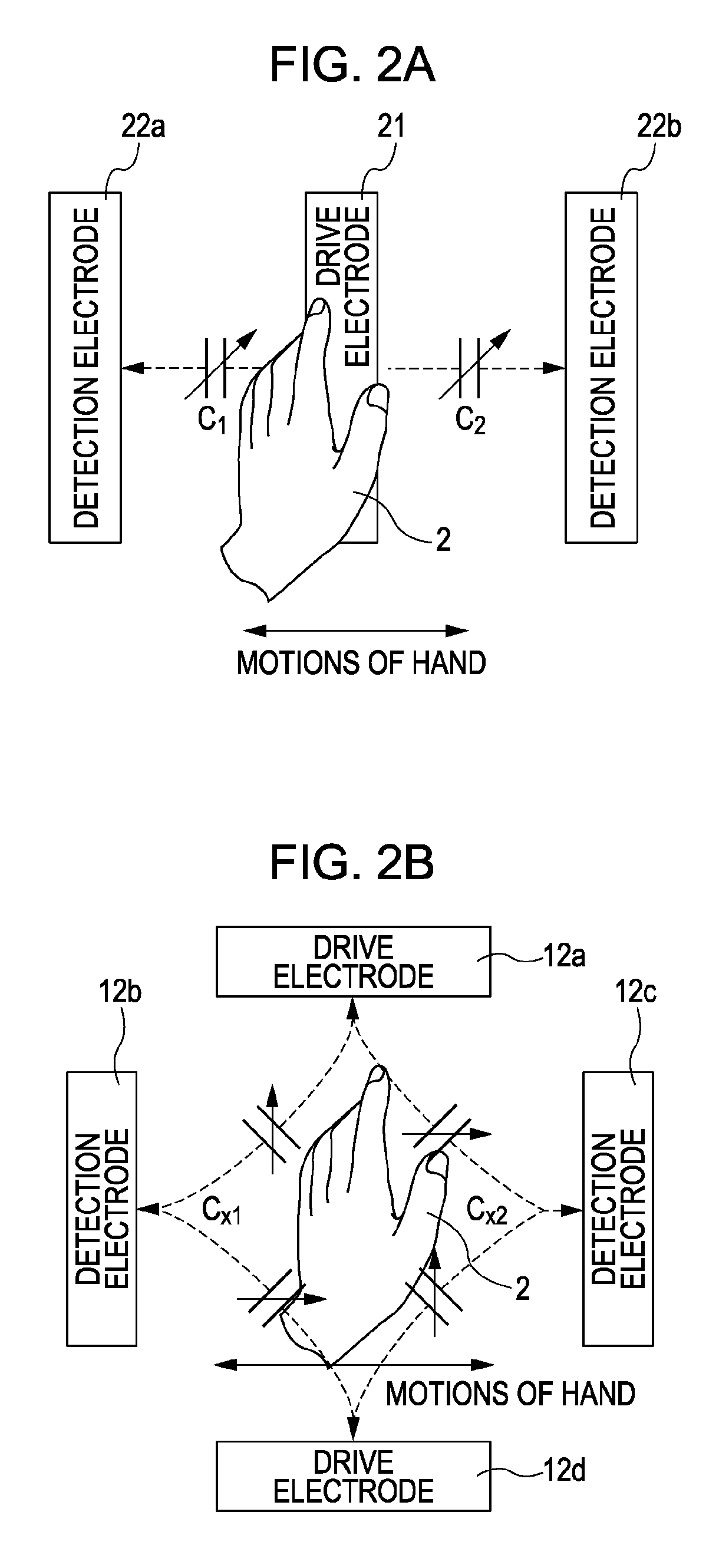 Capacitive motion detection device and input device using the same