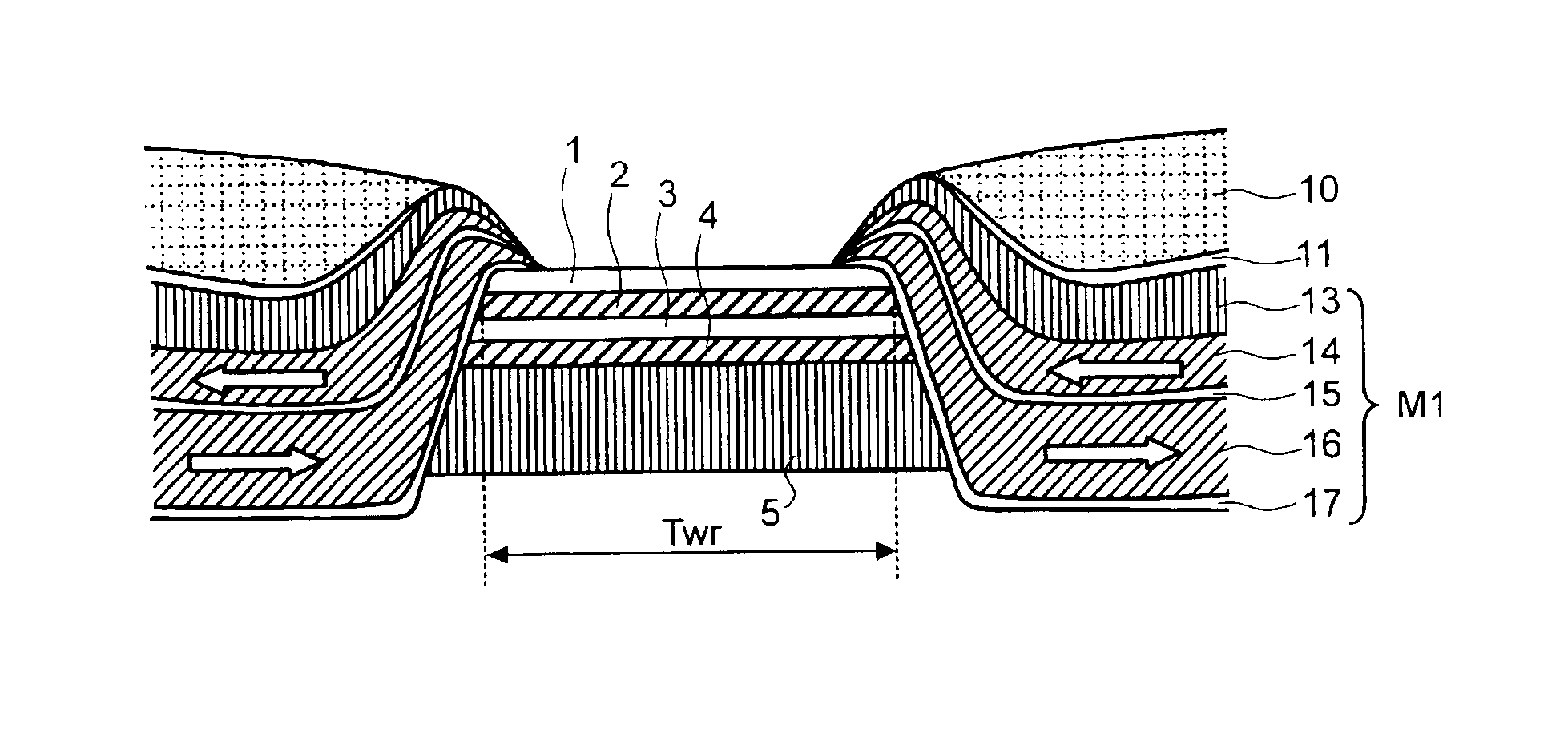 Magnetic head with a lamination stack to control the magnetic domain