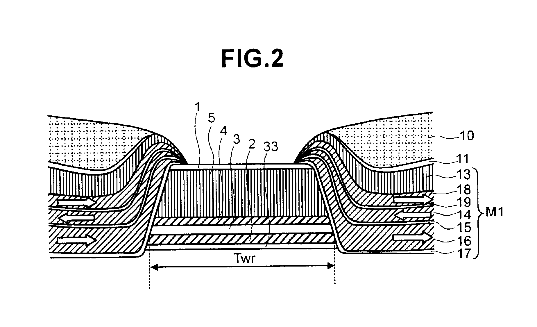 Magnetic head with a lamination stack to control the magnetic domain