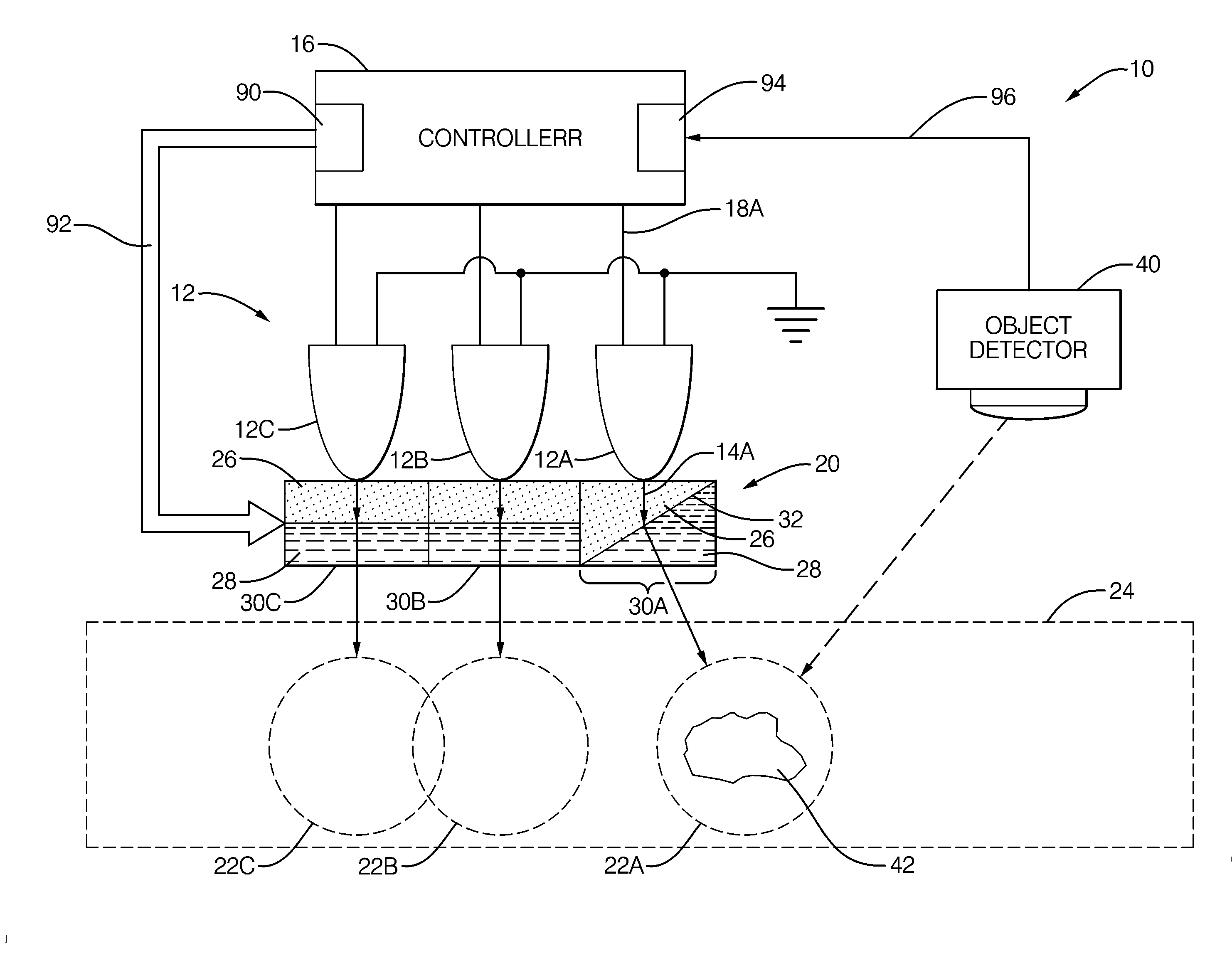 Light distribution pattern control using object detection and electrowetting lenses