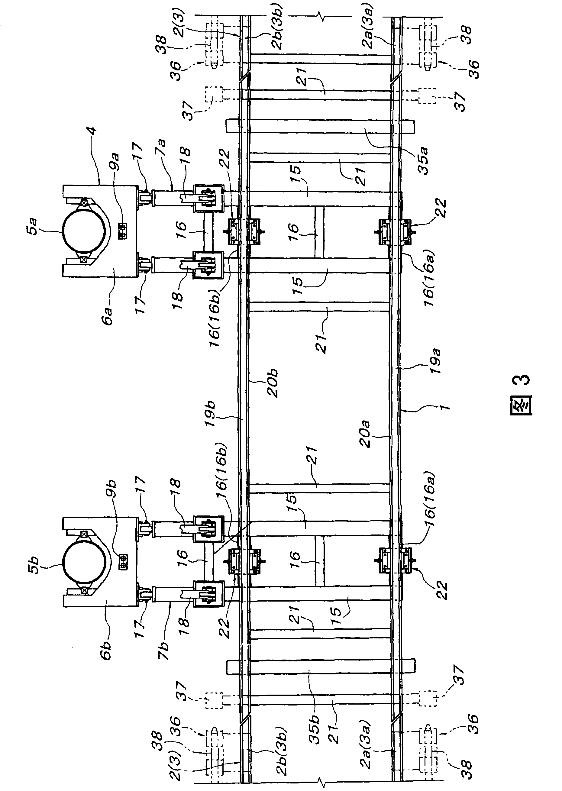 Upper and lower path switching device for traveling body for transportation