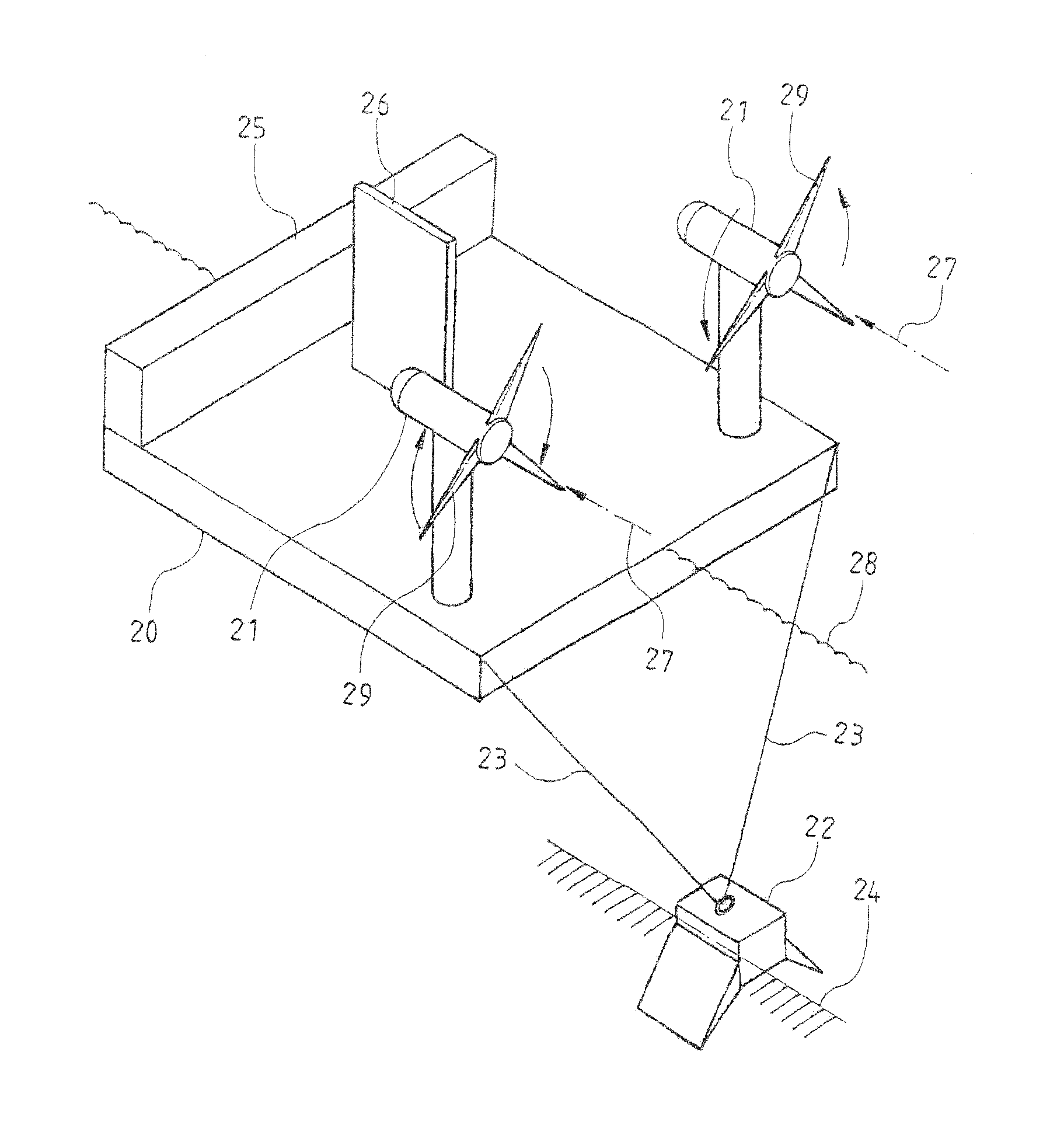 Device of floating wind turbine capable of counterbalancing torques therein