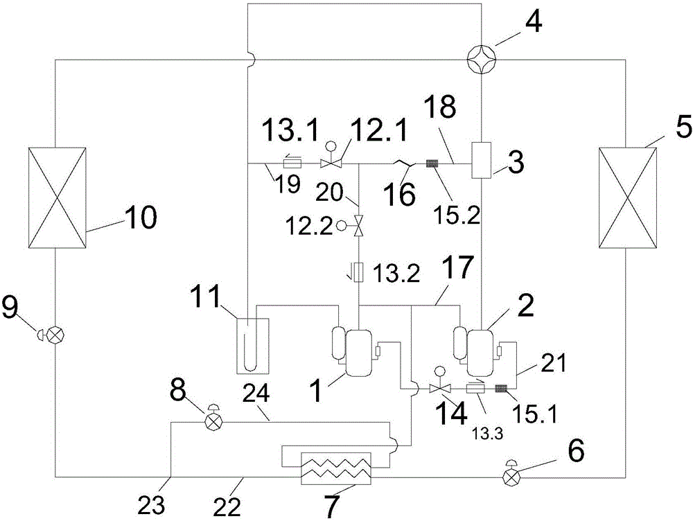 Two-stage compressor heat pump and oil return control system and method thereof