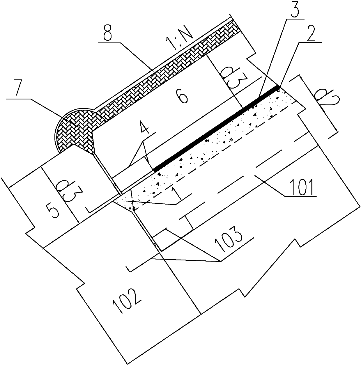 Repairing structure and construction method for bulging damage of concrete panels