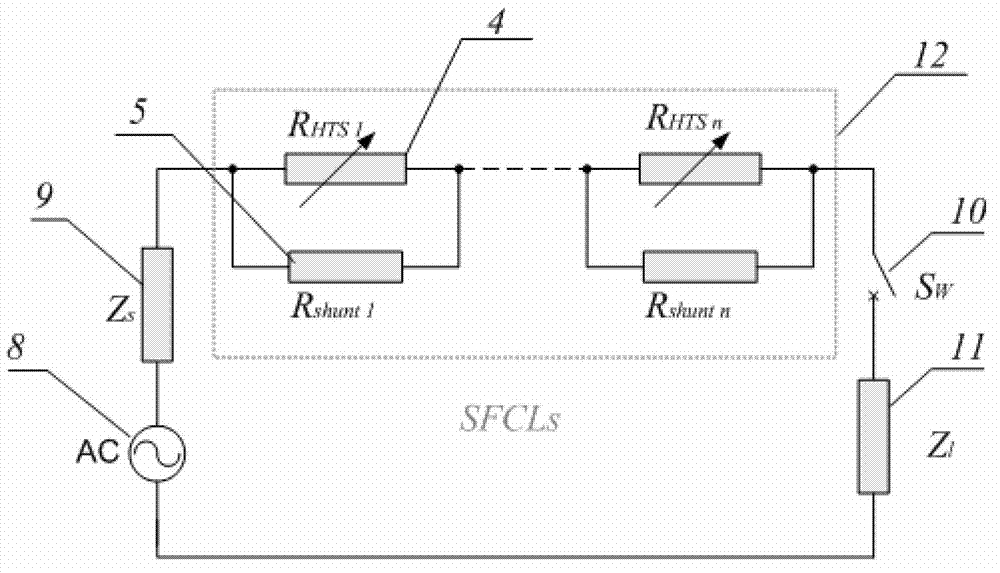 Superconducting current limiter unit module of double-sided YBCO (Yttrium Barium Copper Oxide) film structure