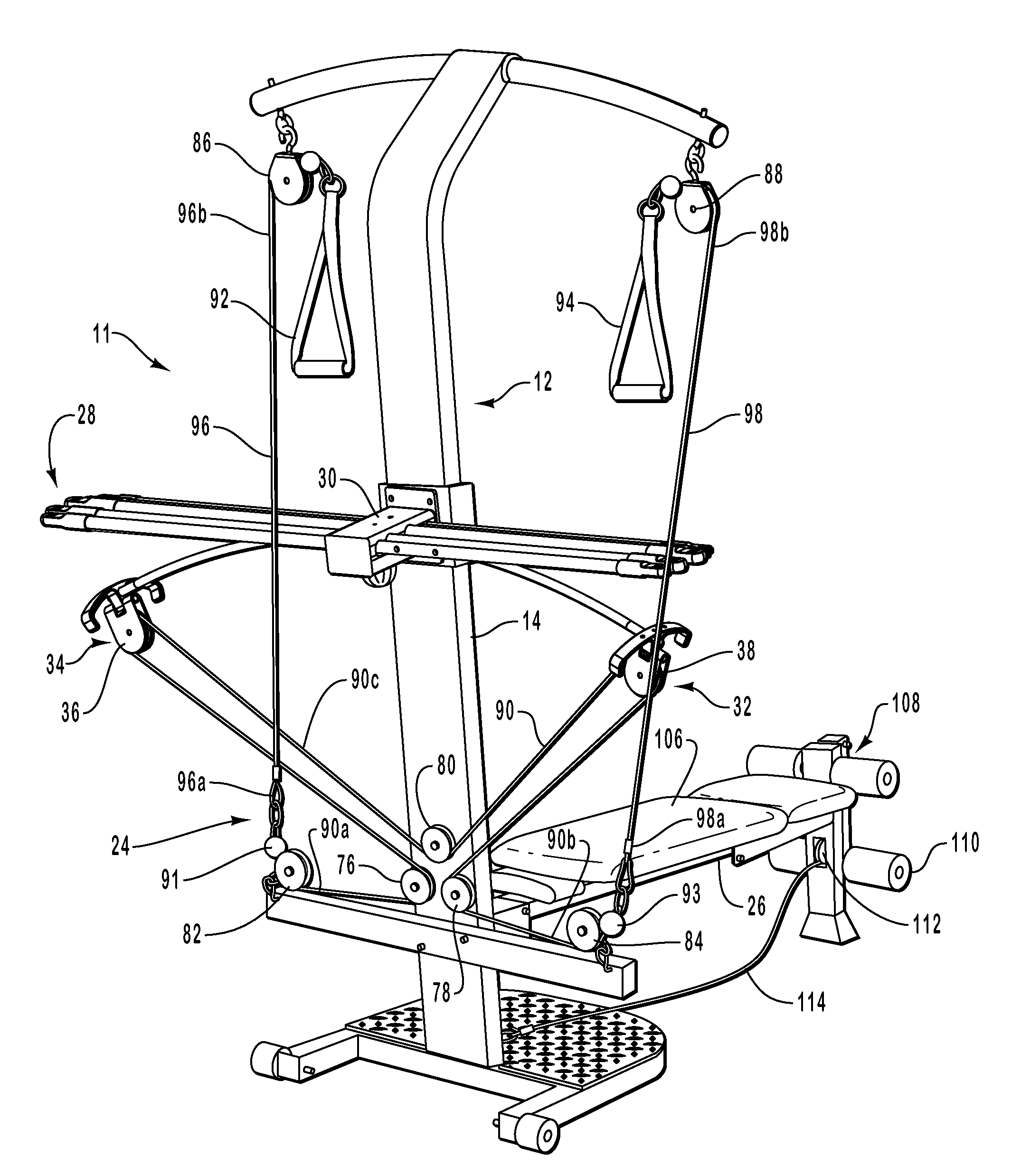 Exercise device with centrally mounted resistance rod