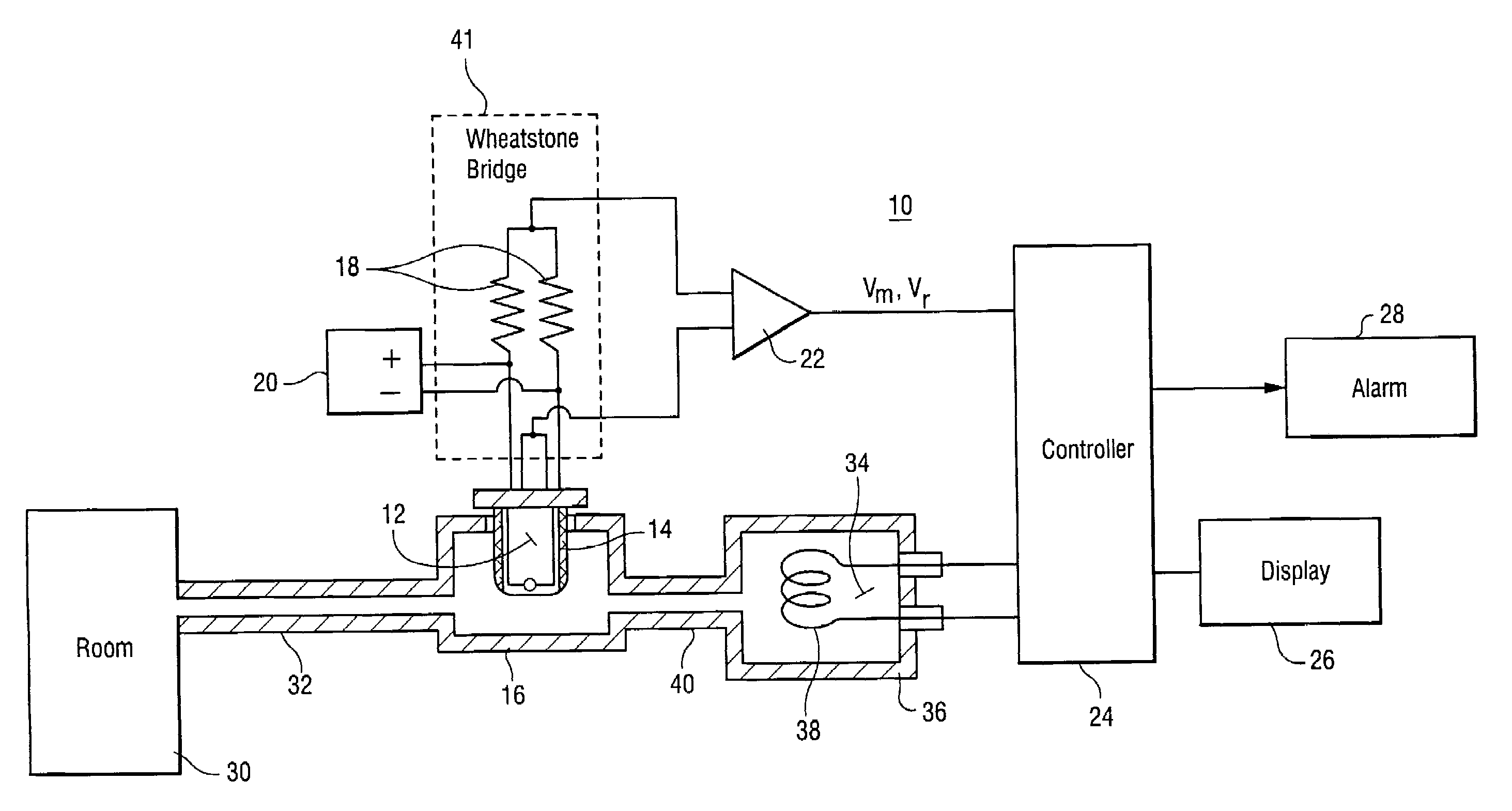 Combustible gas detector having flow-through sensor container and method for measuring such gases