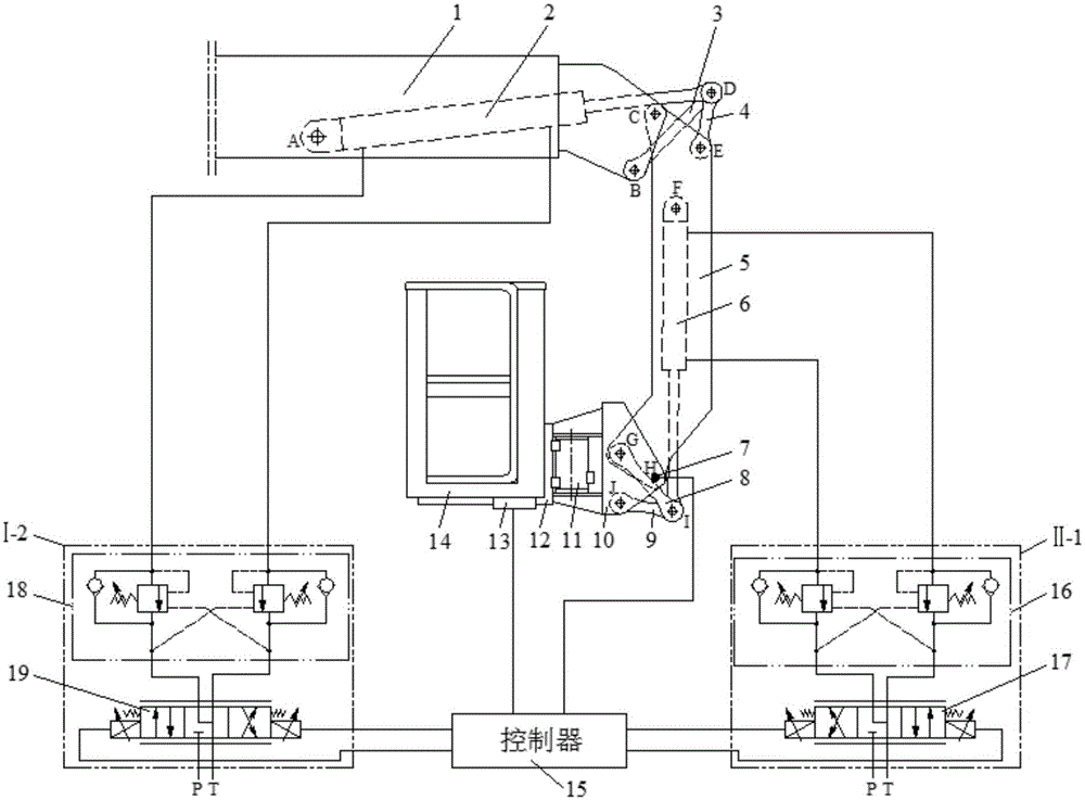 Automatic leveling system, operating vehicle and leveling method of hybrid boom aerial work vehicle