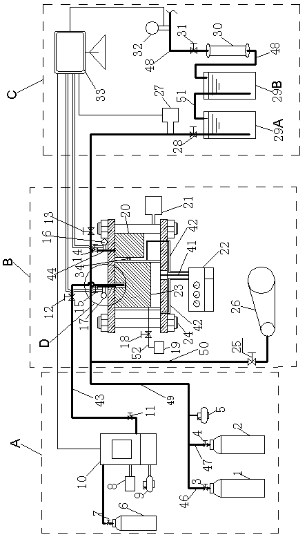 Test simulating device for improving recovery rate of coal bed methane by injecting carbon dioxide