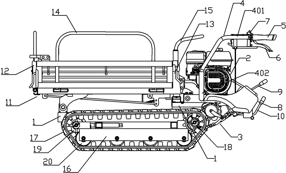 Manual tipping-bucket transfer vehicle