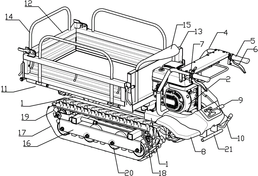 Manual tipping-bucket transfer vehicle