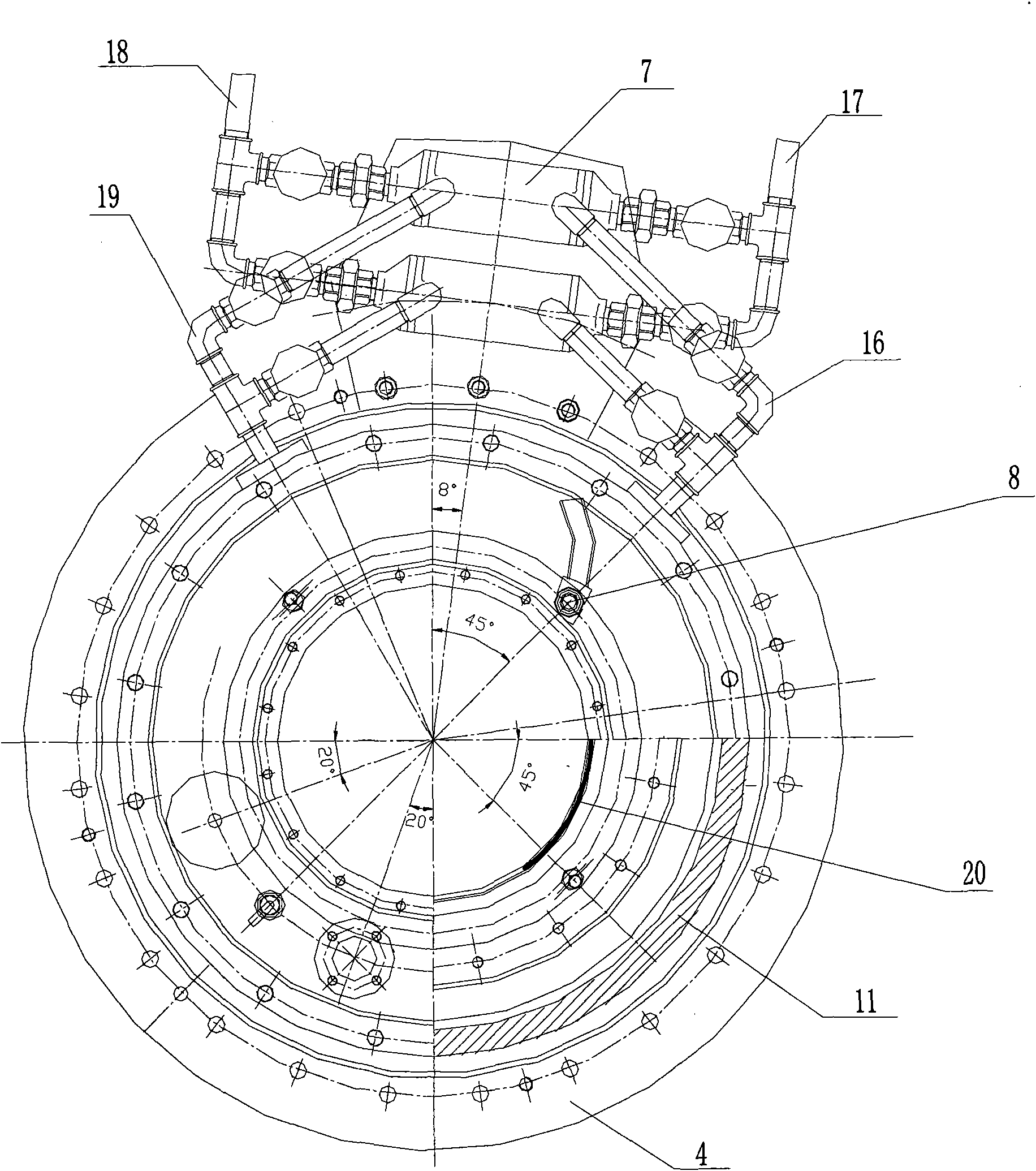 Parabolic pad guide bearing for main shaft of vertical water turbine