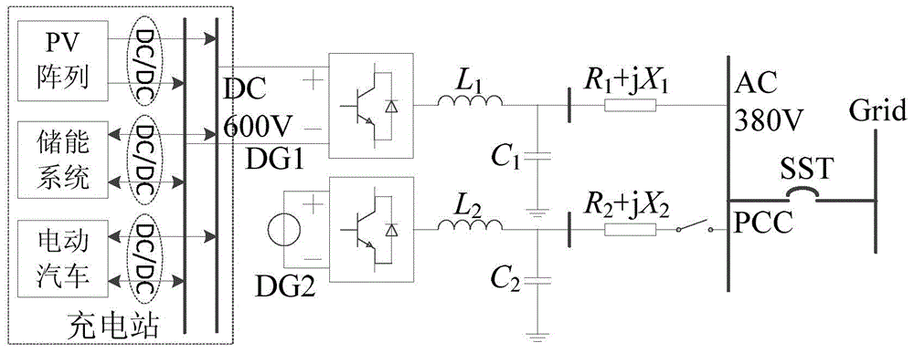 Light-storage-type charging station quasi-proportional-resonant (PR) droop control method based on SOC (State of Charge)