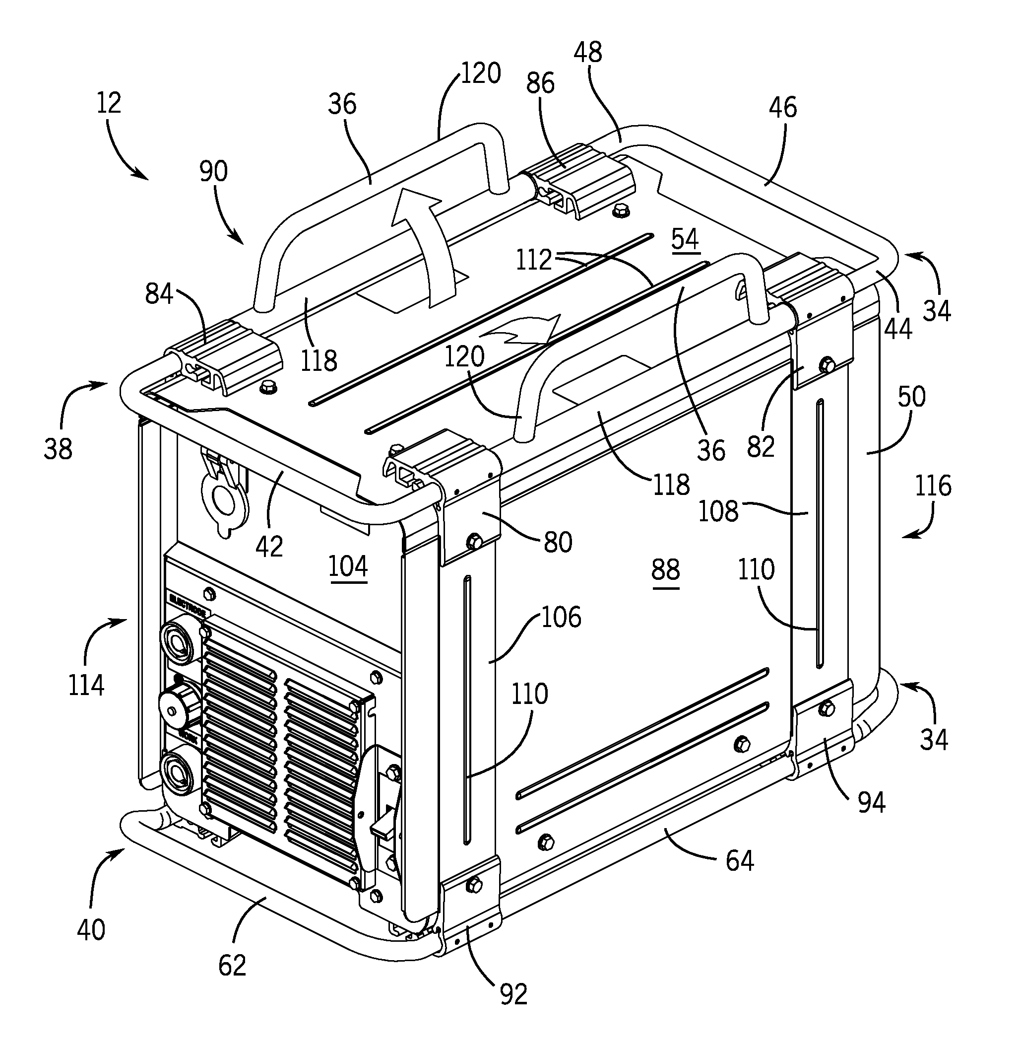 Welding power supply roll cage with incorporated lift handles