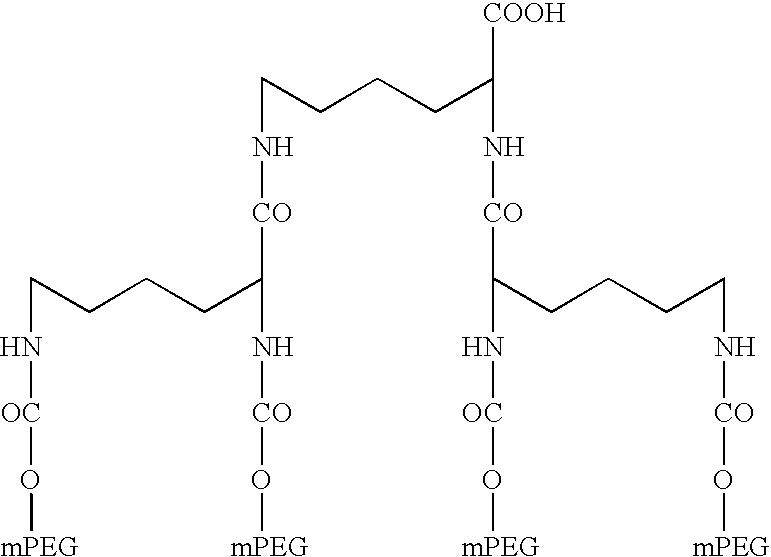 Four branched dendrimer-peg for conjugation to proteins and peptides