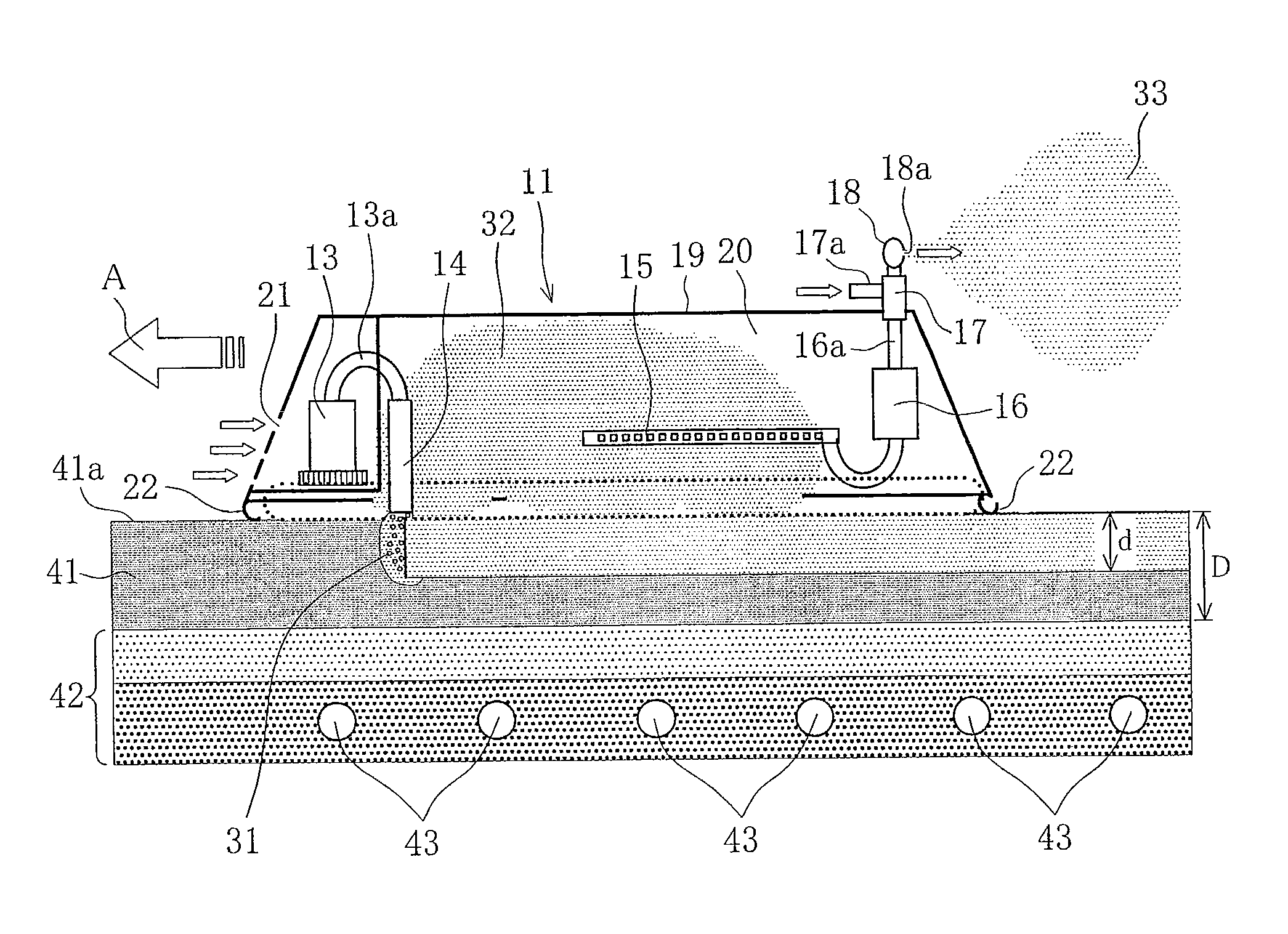 Cleaning apparatus for filtration layer in seawater infiltration intake