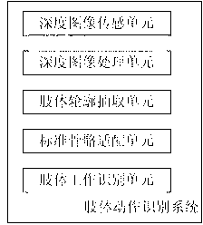 Body action identification method and system based on depth image induction