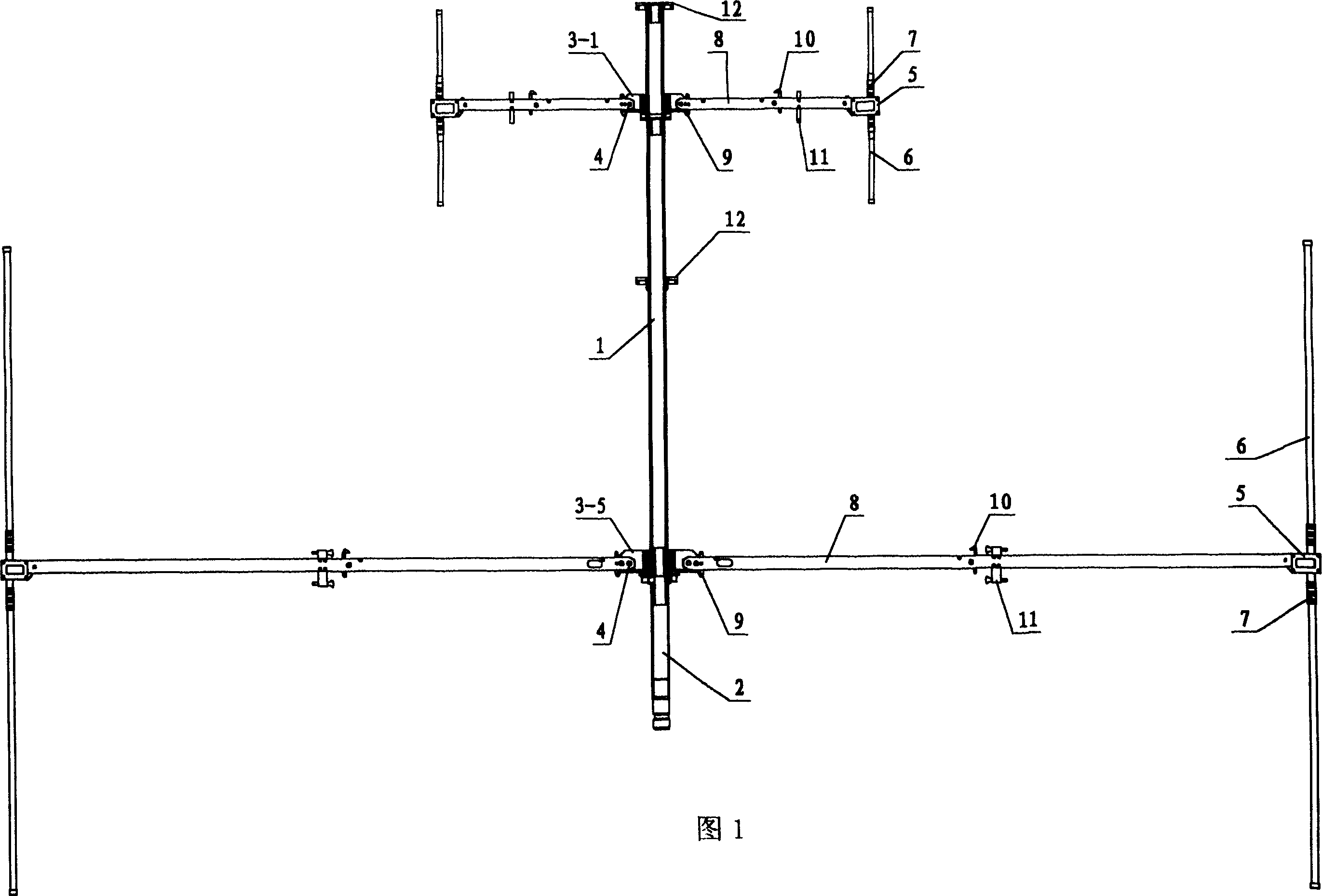 Folding direction-finding communication line antenna apparatus