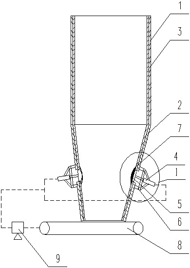 Wet iron ore powder bin device capable of preventing arching and arch breaking and application method