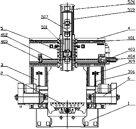 Numerical control gantry vertical and horizontal combined machining center of combination of tool magazine and main shaft on saddle