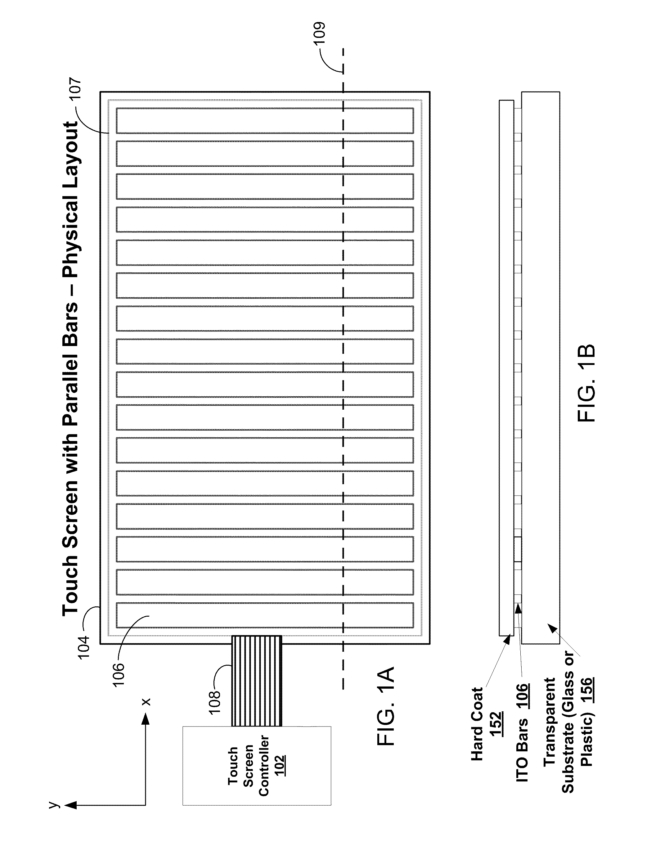 Multi-touch touch screen with single-layer ITO bars arranged in parallel