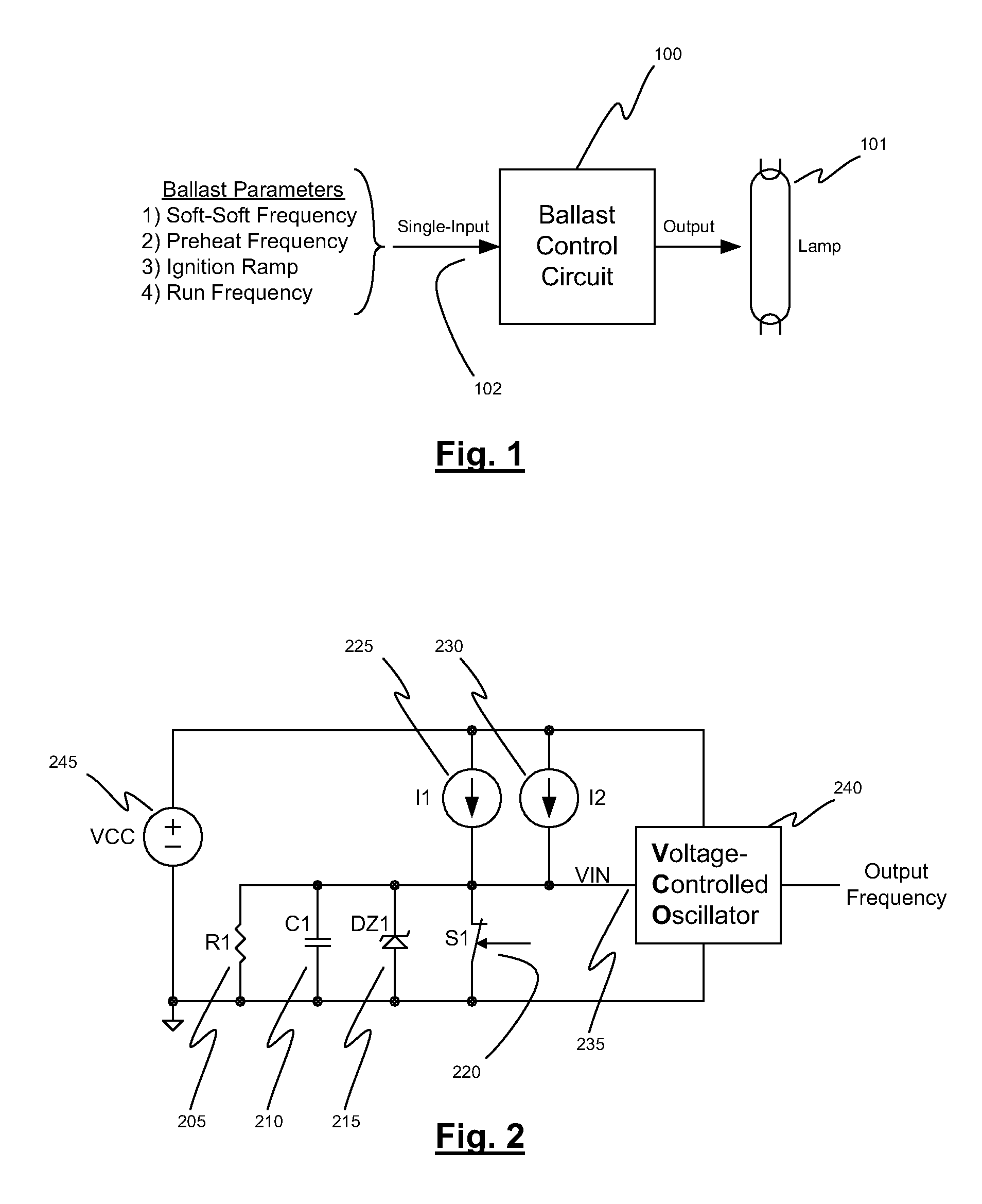 Single-input control circuit for programming electronic ballast parameters