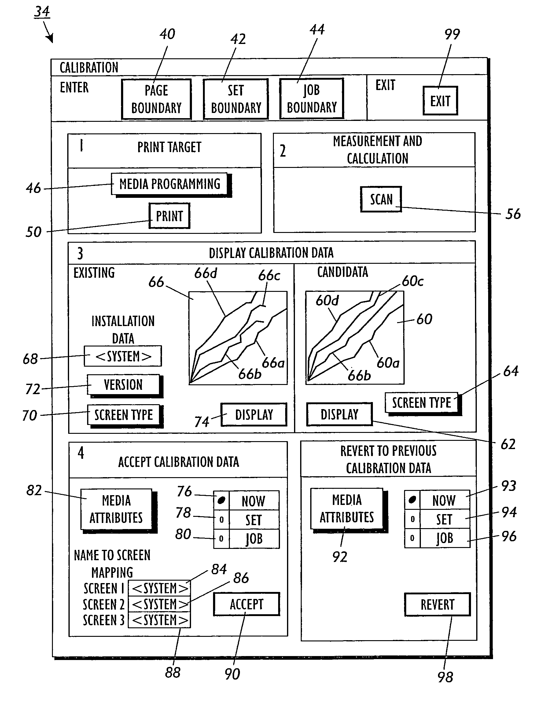 Increased temporal flexibility when performing/applying/reverting calibration for a printer output device