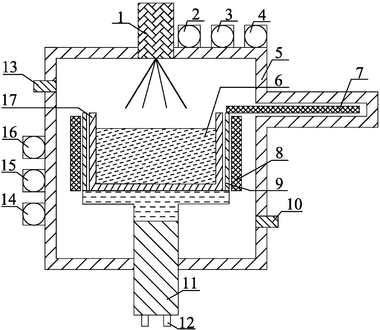 Device and process method for preparing polycrystalline silicon through coupling of electron beam smelting and crystal growing technology