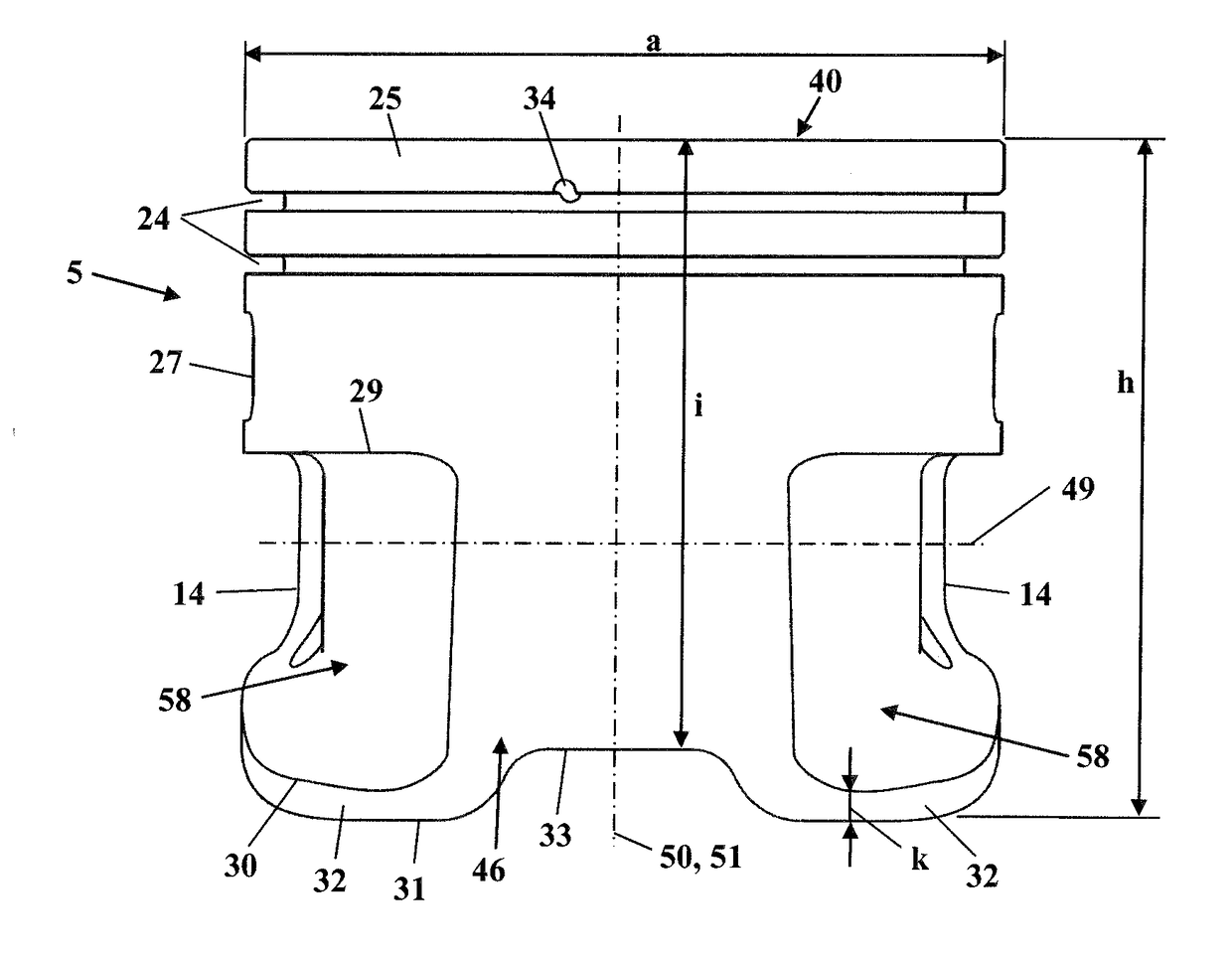 Piston for a two-stroke engine operating with advanced scavenging and a two-stroke engine