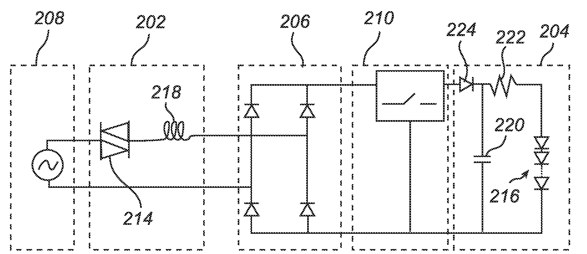 Power interface with leds for a triac dimmer