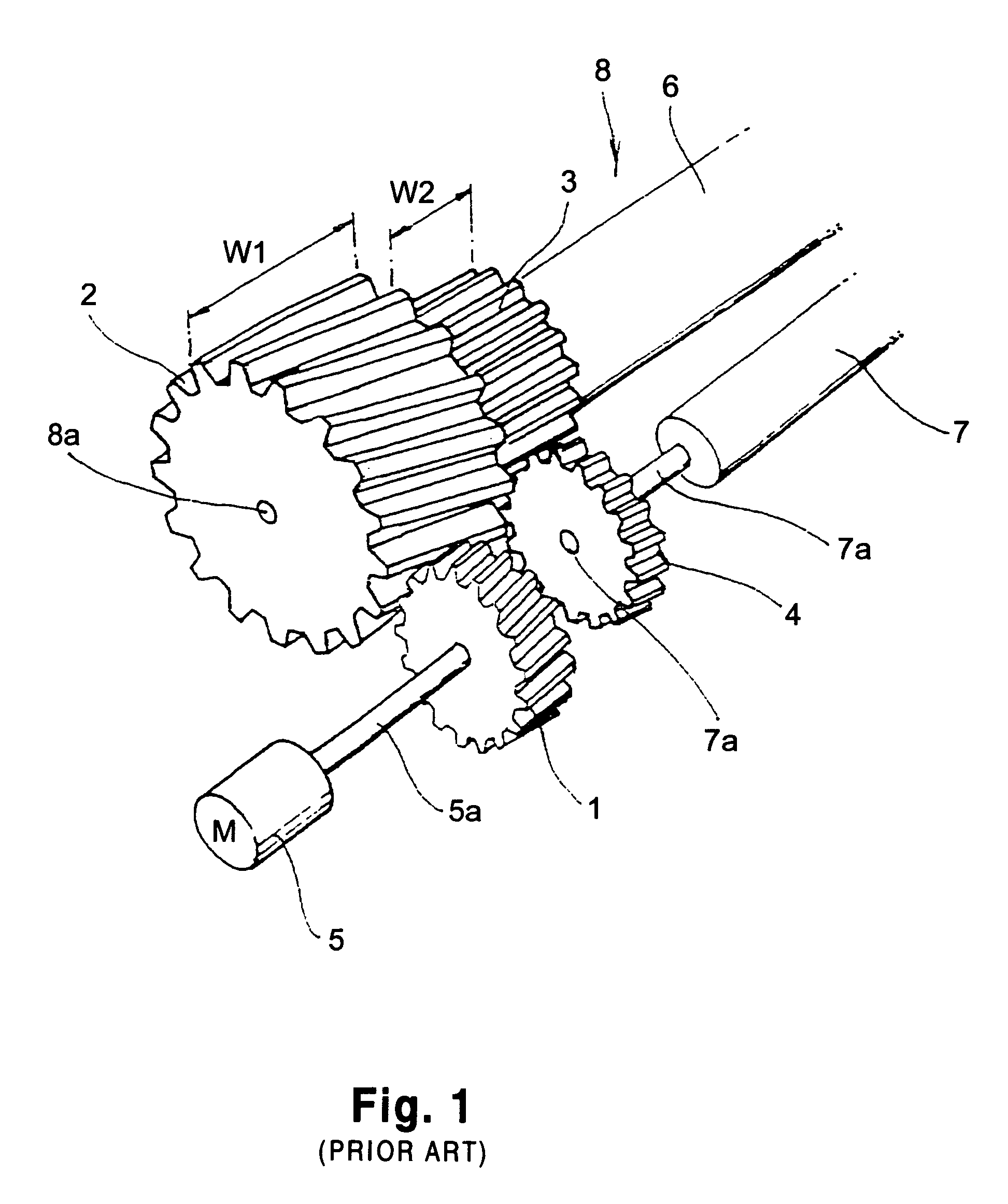 Drum assembly having helical gear and spur gear spaced therebetween for use in printer