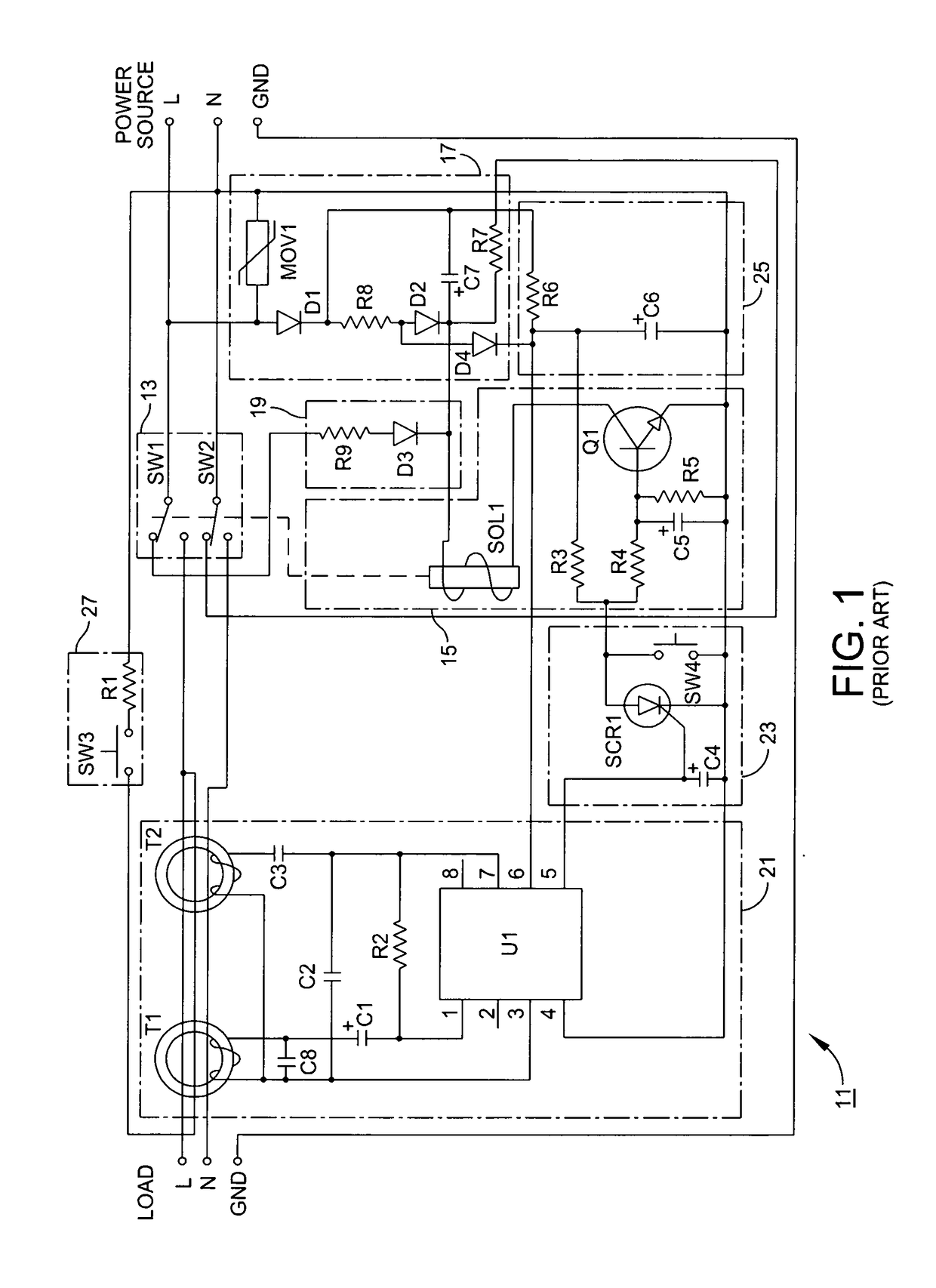 Universal ground fault circuit interrupter (GFCI) device and printed circuit board package