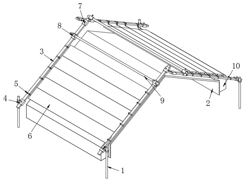 Suspension of aluminum alloy formwork and its construction method on large-slope reinforced concrete sloping roof