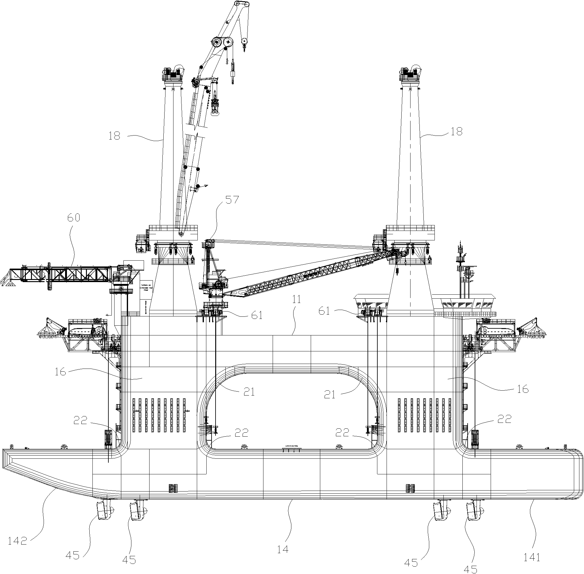 Semi-submersible lifting living platform