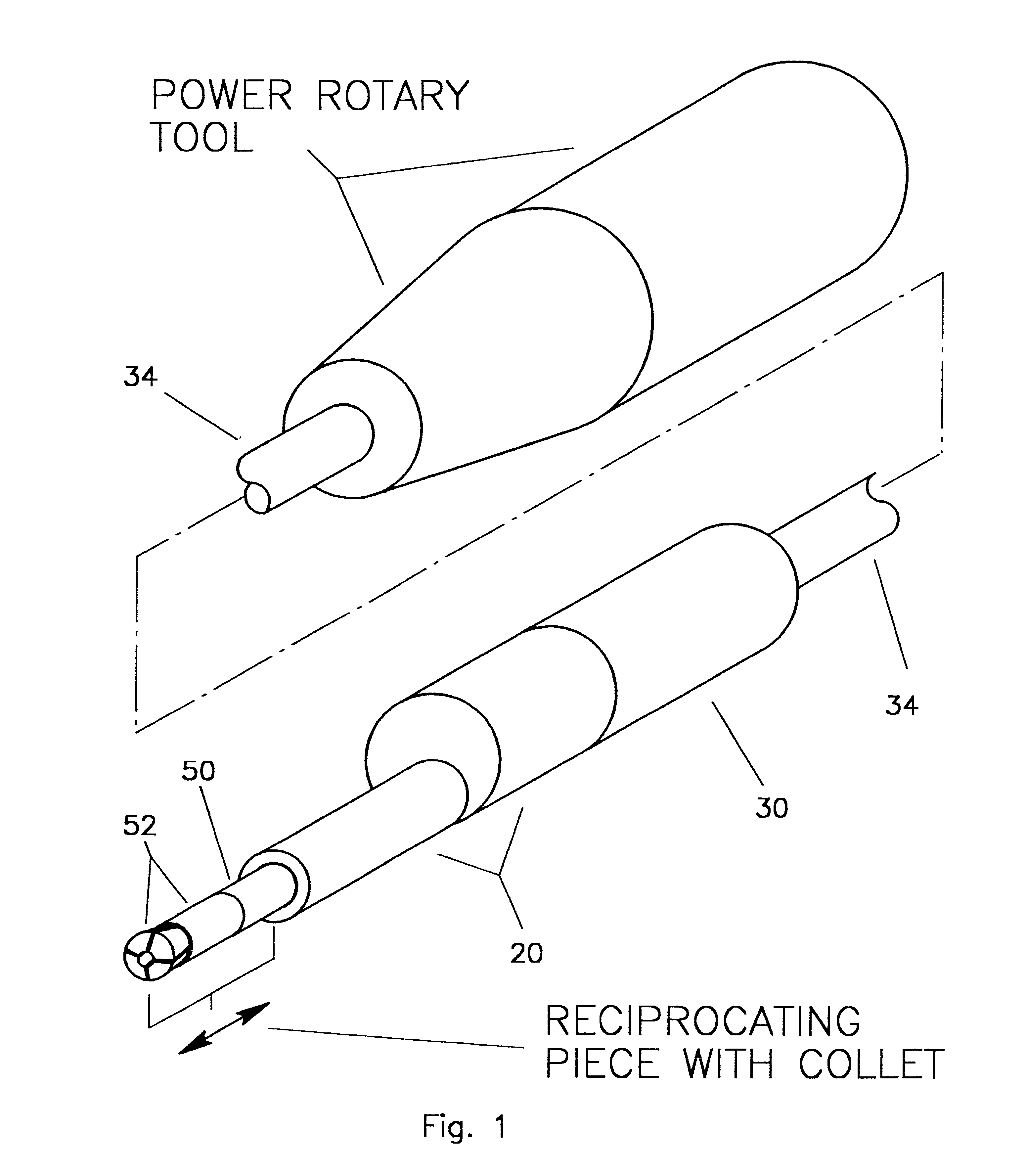 High-speed, hand-held reciprocating method for cutting, carving, sawing, chiseling, filing, sanding, and engraving