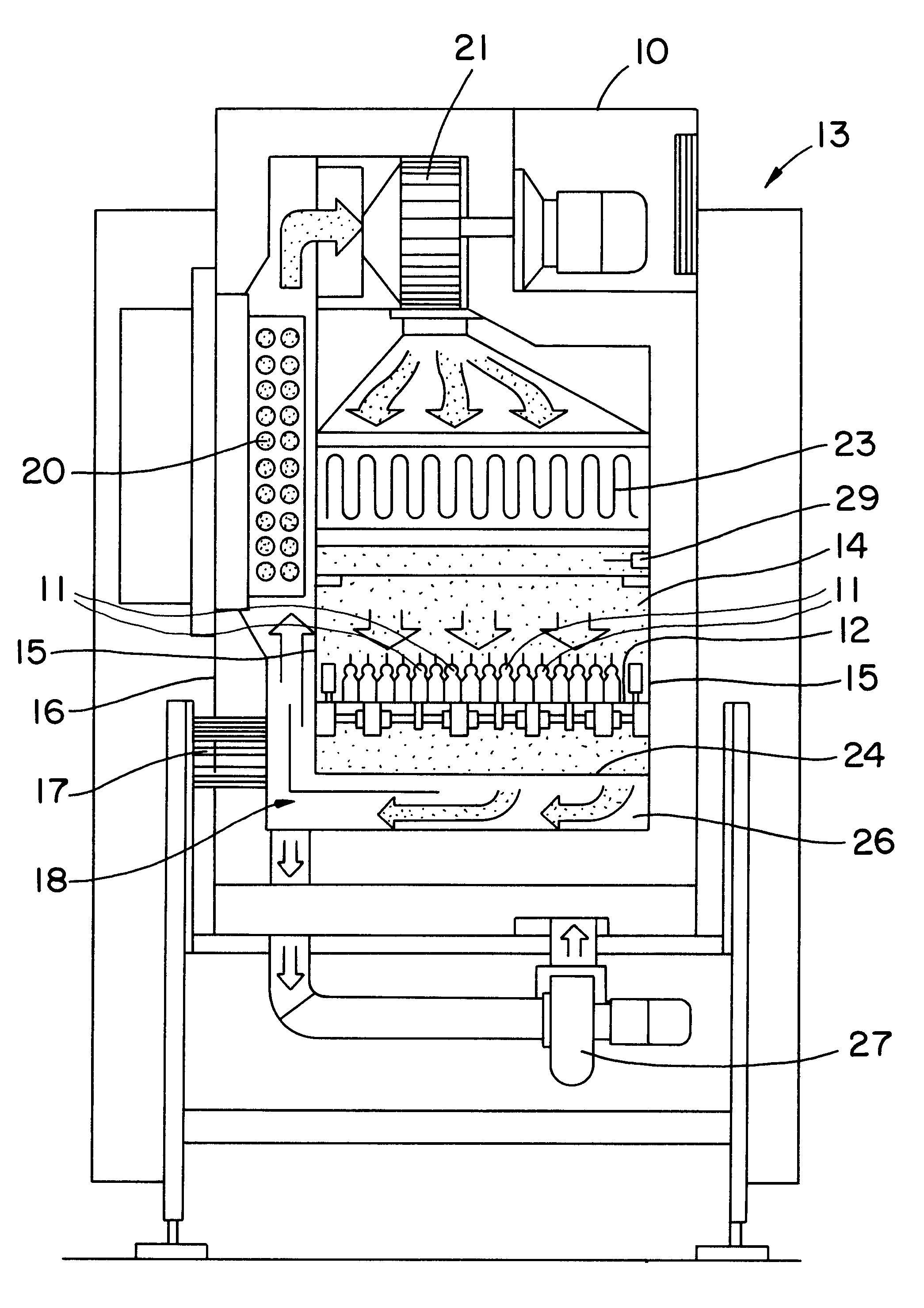 Method for controlling air speed in a sterilizing tunnel during the heating of same tunnel