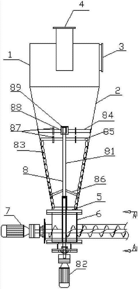 Cyclone separator with material scraping device and conveying device