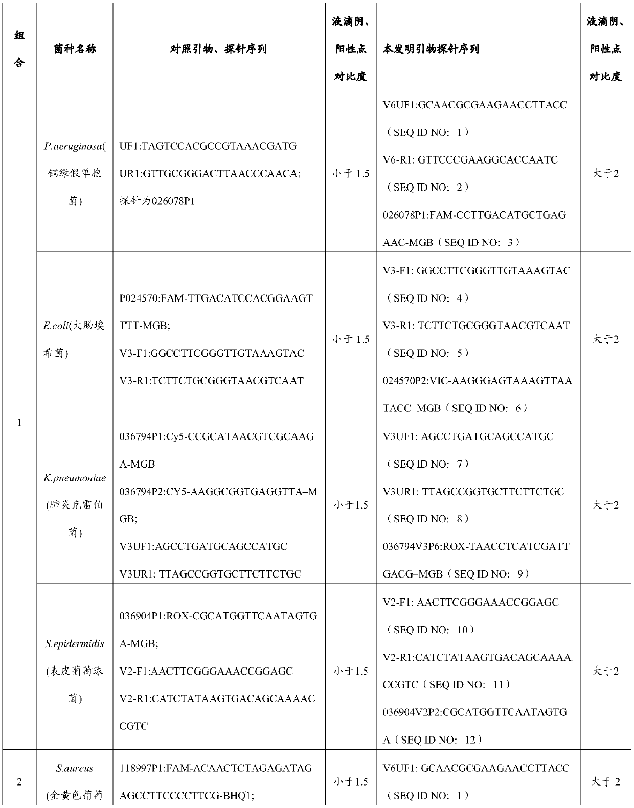 Primer and probe combination and kit for detecting human pathogenic bacteria