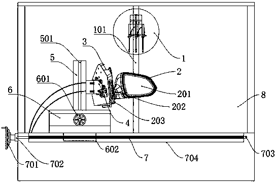 An integrated detection device for lens adjustment and mirror body folding of vehicle rearview mirror