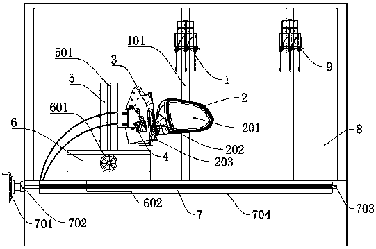 An integrated detection device for lens adjustment and mirror body folding of vehicle rearview mirror