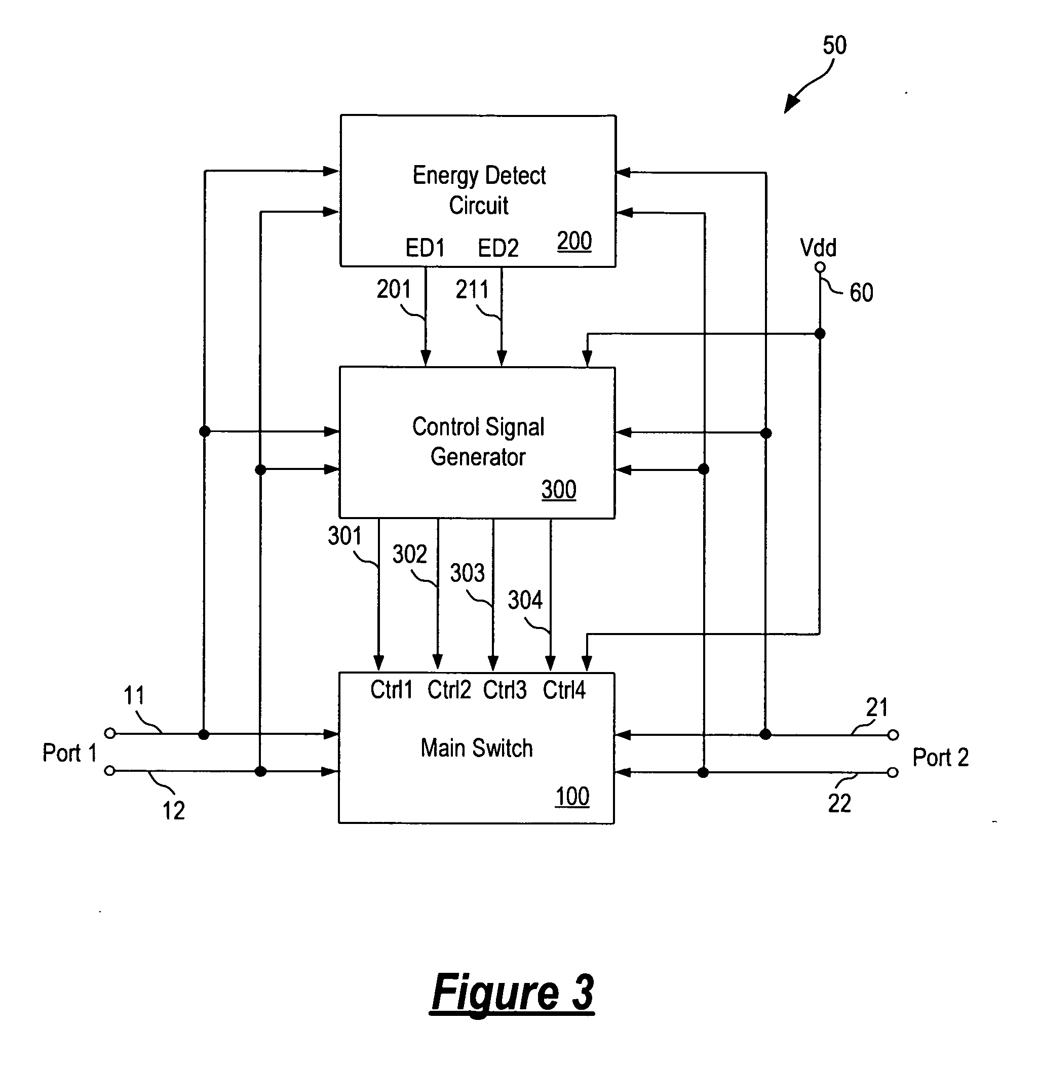 Relay switch including an energy detection circuit