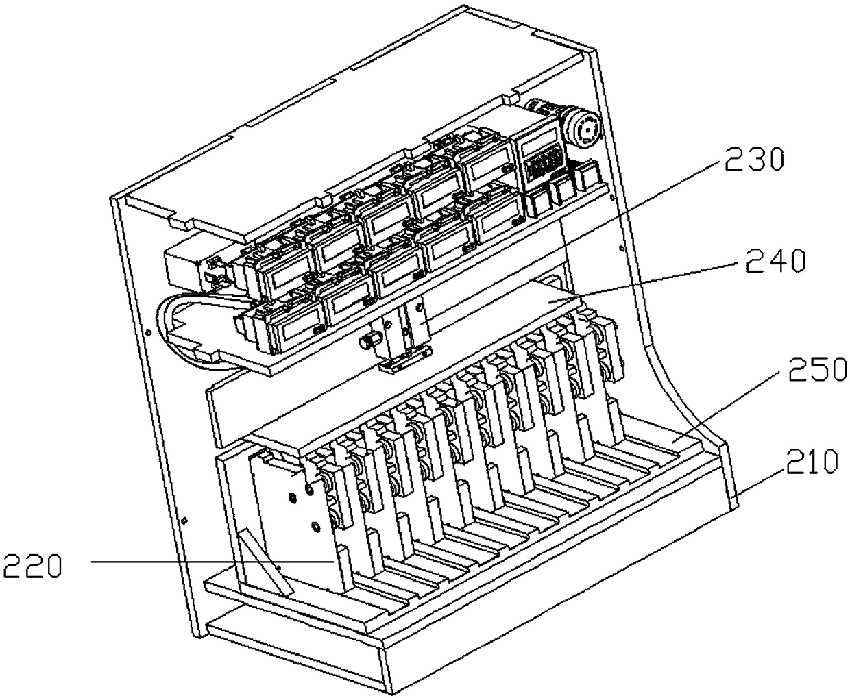 Testing device for service life of switching elements